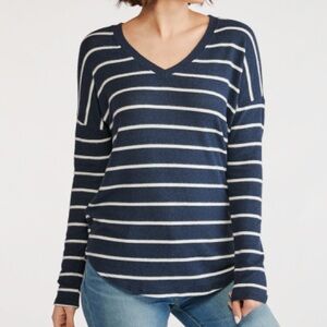 Navy and White Striped V-Neck Top